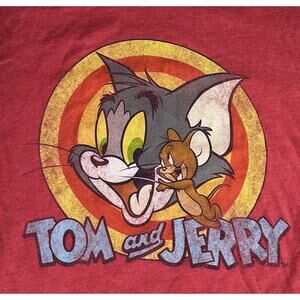 Tom and Jerry Shirt Small Retro Red Short Sleeve Unisex